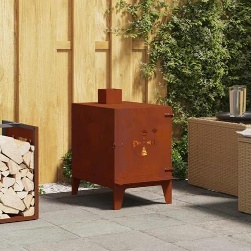 GeenYuu Gartenofen aus Cortenstahl 35x50x60 cm mit robusten Beinen, verstellbarem Abzug und Kamin, wetterfester Outdoor Ofen zum Kochen und Heizen beim Camping, Zelten, Wandern und Picknick