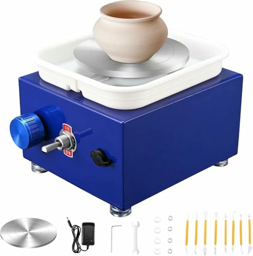 FHRKA Tornio da vasaio, tornio Elettrico per rifinitura Manuale dell;Argilla, Kit per Ceramica, con ABS Rimovibile B e 6,5 cm-10 cm (Blue)