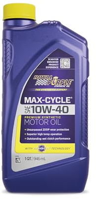 Royal Purple 01315 Max Cycle 10W-40 High Performance Synthetic Motorcycle Oil, 1 Quart (32 Ounces)