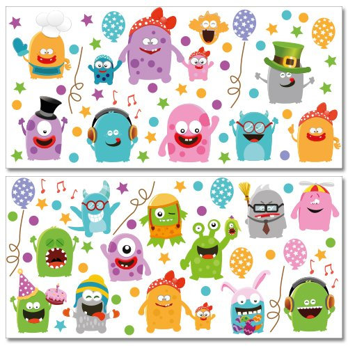 Wandkings Monster Wandsticker Megapack Set, 100 Aufkleber, Gesamtfläche 260 x 70 cm