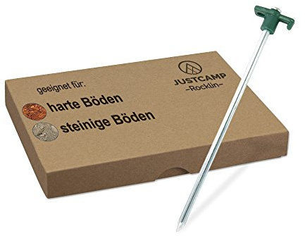 JUSTCAMP Stahlheringe Rocklin, Zeltheringe, Zeltnägel, für Felsböden, Stahl, Verzinkt- 25 cm [12 Stück]