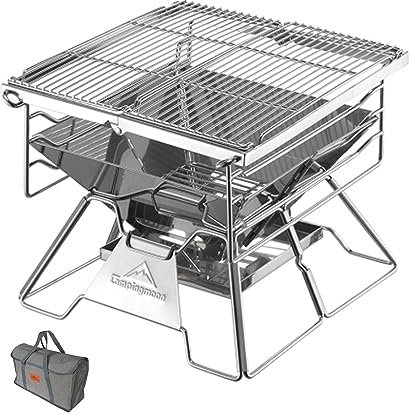 Campingmoon - Parrilla plegable para barbacoa, parrilla de carbón portátil, estufa de leña de acero inoxidable, estufa de cocina para exteriores, jardín, camping, picnic, fiesta (X-Two)
