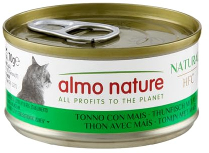 Almo Nature HFC Natural - Wet Cat Food for Adult Cats - Tuna with Sweet Corn - Human Grade, Gluten Free, Monoprotein - 70g, Pack of 24