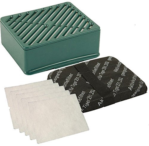 1 Aktivfiltersystem Hepa Filter H 12 grün + 5 Motorschutzfilter weiß passend für Vorwerk Tiger 251 und 252 Staubsauger