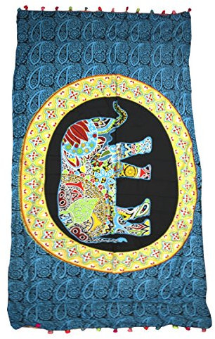 Sonia Originelli Strandtuch Boho Elefant Muster Bommel Bunt Laken Tuch Picknick Farbe Blau