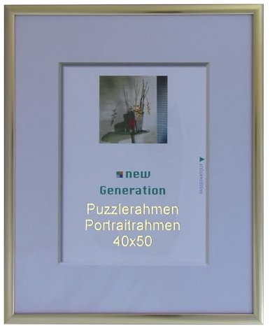 Bilderrahmen 40 x 50 hell Gold glänzend Aluminium Echt-Glas schmal Portraitrahmen Puzzle Rahmen Alu