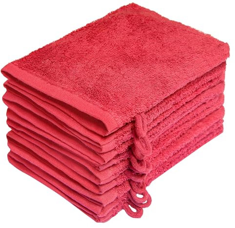 NatureMark 10er Pack Frottee Waschhandschuhe Waschlappen 100% Baumwolle Rot 15x21cm