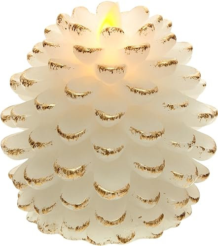 Pavilion Gift Company White 4.25 Inch Pinecone LED-Lit Battery Operated Realistic Flame Candle Made from Real Wax