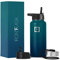 Iron Flask Bouteille d'eau de sport - 32 oz, 3 couvercles (couvercle en paille), acier inoxydable isolé sous vide, chaud froid, moderne à double paroi, tasse thermo simple (nuit noire)
