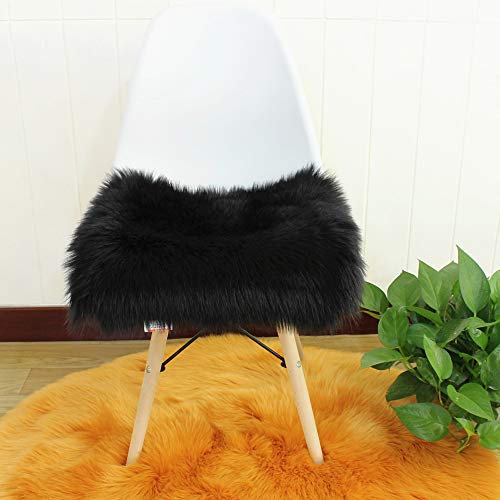 Martin Kench Faux Lammfell Sitzkissen, Schaffell Sitzauflage Longhair Fell Optik Nachahmung Wolle Sofa Matte (Schwarz,50 * 50cm)