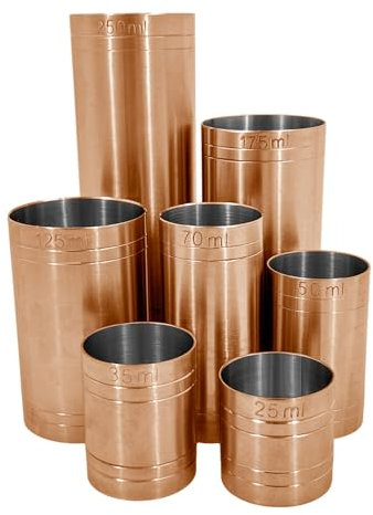 Chabrias Ltd 7 Piece Full Set Premium Stainless Steel Copper Thimble Measure Barware Professional Spirit Measuring Cups, Home Bars, Cocktail Stations & Bartenders, Government Stamped