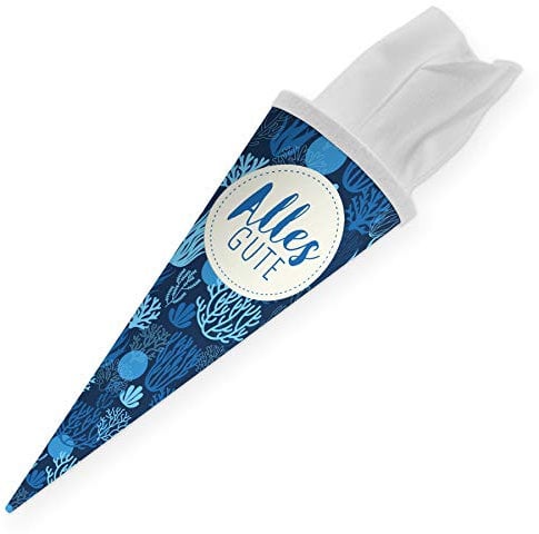 itenga Geschwisterschultüte 35 cm Tiere Pflanzen Muster Geschenkverpackung Schultüte Zuckertüte Filzverschluss Kinder Erwachsene (Korallen mit Text)