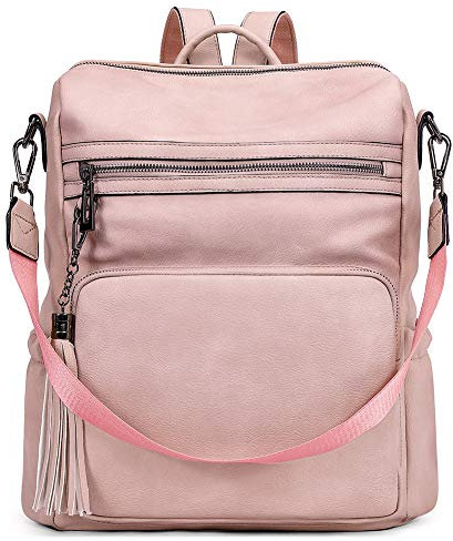 CLUCI Rucksack für Damen, modische, große Leder-Designer-Reise-Schultertasche mit Quaste, Pink (Zweifarbiges Rosa), Large