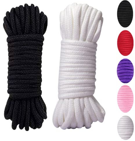 WUWYOUWL Corda in morbido cotone, 2 pezzi, 10 m, 8 mm, multiuso, corda intrecciata in cotone spesso (nero + bianco)