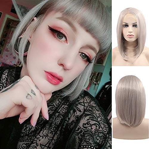 Kurzhaarperücke für Damen, Aschblond, Ombré-Stil, Seitenscheitel mit natürlichem Haaransatz, Bob-Perücke, Drag Queen, Festival, Kostüm, Anime, täglicher Ersatz, 35,6 cm