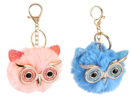 SOIMISS 2 Stück Cartoon Plüsch Ball Anhänger Niedlichen Eule Ball Schlüsselanhänger Tasche Ornament Schlüsselanhänger Zubehör für Frauen Mädchen (Blau Rosa)