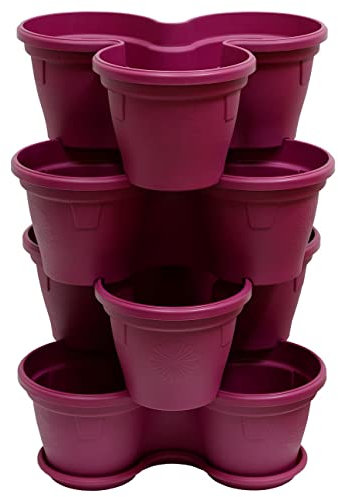 ENGELLAND 4X Blumentopf, Säulentopf, Pflanzturm, Hochbeet, Pflanztopf-Kübel mit Untersetzer, stapelbar, widerstandsfähig, Kunststoff, für Aussenbereich, 44 Liter, Farbe: Lila