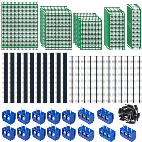 78PCS PCB Boards Kit 21PCS Double Sided Prototype Universal Printed Circuit Board, 22PCS Male/Female 40 pin Header Connector, 15PCS 2P&3P Screw Terminal with 20PCS Nylon Column for Electronic Project