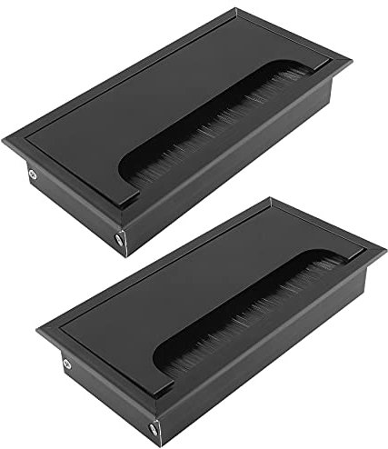 Bonsicoky Lot de 2 passe-câbles rectangulaires en métal anti-poussière pour bureau d'ordinateur Noir 160 x 80 mm