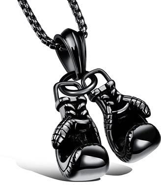 CO Boxhandschuh Anhänger Halskette, Schwarz, Edelstahl, Gothic-Edgy, Unisex, Schmuck