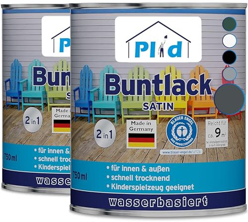 Plid® Buntlack Außen 1.5l - Anthrazitgrau - Holzfarbe außen & innen - Holzlack Außen wetterfest - Holzschutzfarbe Aussen & Innen - Wetterschutzfarbe Holz Außen - Holzlasur - Farbe für Holz Außen