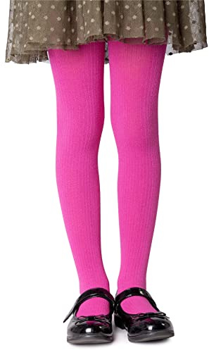 NOQ Collant per ragazze in maglia tinta unita Calze bambini opache calde per la scuola Spettacolo di danza classica Nursery, Crocus 122/128 cm