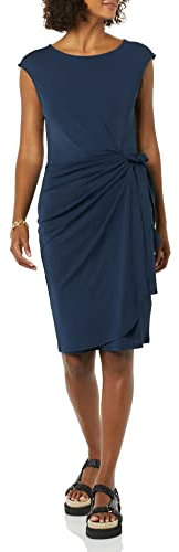 Amazon Essentials Damen Kleid in Wickeloptik mit Flügelärmeln und U-Boot-Ausschnitt, Marineblau, L