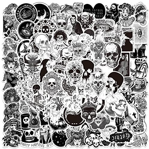 Schwarz Weiß Horror Gotik Aufkleber 100Pcs für Wasserflaschen, Aufkleber für Laptop, Skateboard, wasserdichtes Vinyl Aufkleber Pack, Geschenk für Kinder, Teenager, Mädchen