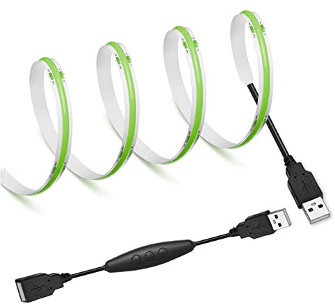 RYE USB Power 1.5M 5V COB LED Green Strip Light Kit,320LEDs/M,CRI80+,Flexible Rope/Tape Light for TV Monitor Backlight,Mirror,Cabinet,Wardrobe,Cupboard DIY Lighting,Power Supply Excluded.