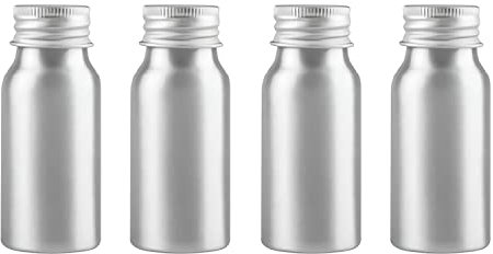 ZEOABSY 4 Piezas Vacías 30 ml Botella de Aluminio Plata con Tapón Rosca de Aluminio Plata Envase Cosmético Metálico para Champú, Loción Gel Aceite Esencial Hoteles Viaje