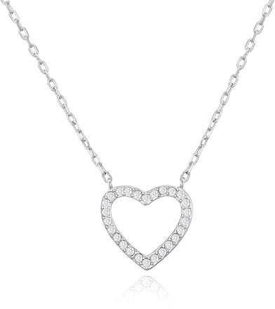 Philip Jones Silver Plated Open Heart Necklace Created with Zircondia® Crystals
