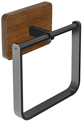 DOKU Metal Square Towel Ring, Hand Towel Holder for Bathroom, Towel Rack Hanger for Kitchen Wall Mount Heavy Duty Storage, Black and Brown