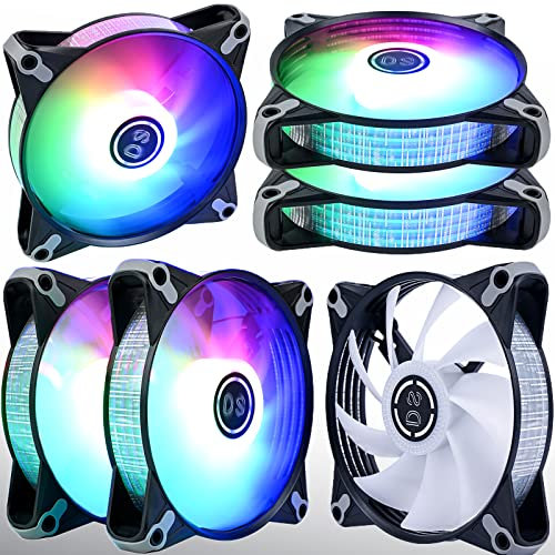 MIWATT Fixed Color RGB, 6er-Pack 120MM Molex Powered Computer Lighting Fan, Upgraded Leise 18 dBA, Bis zu 1500 U/min