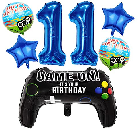 Liitata Videospiel 11. Geburtstag Deko Jungen Gamer Geburtstag Party Deko Zahl 11 Folienballon Blau Großes Gamecontroller Luftballon Stern Ballon für Kinder Junge Geburtstag Motto Party Deko