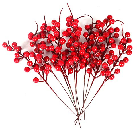 FINDIR 10pcs Künstliche Rote Beeren Weihnachten Rote Beeren Zweige Künstliche Beerenzweige Rot Holly Beeren Zweige für Weihnachtsbaum Dekoration Hochzeit Kunsthandwerk