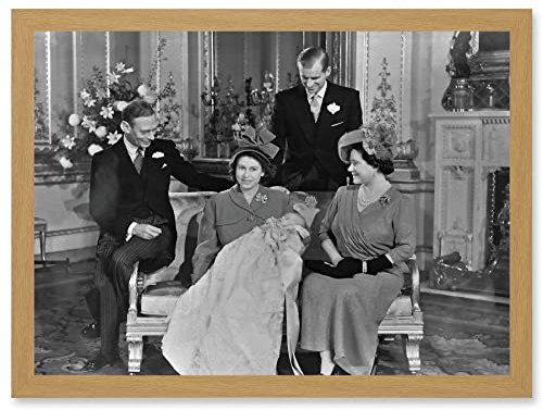 Artery8 King Charles III Third of England Christening Queen Elizabeth King George VI Photo Artwork Framed Wall Art Print A4