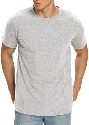 NITAGUT Men's Premium Cotton Casual Crew Neck T-Shirt (Short & Long Sleeve), A Heather Gray, S