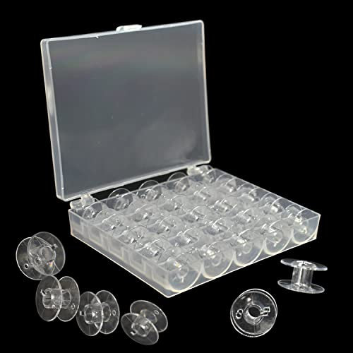 LEEWYOU 25 Stück Nähmaschine Spulen mit Transparent Spulenbox Nähmaschinenspulen,W6 Spulen Aufwarhungsbox Kunststoffspulen Nähmaschinen Spulenkapsel für Babylock Nadel mit Spulenbox und Maßband