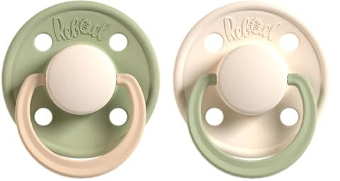Rebael Fashion Schnuller | 2er-Pack | Naturkautschuk/Latex | Hergestellt in Dänemark | BPA-Frei | Sauger in Kirschform | Cloudy Pearly Lion/Frosty Pearly Dolphin, Größe 2 (6+ Monate)