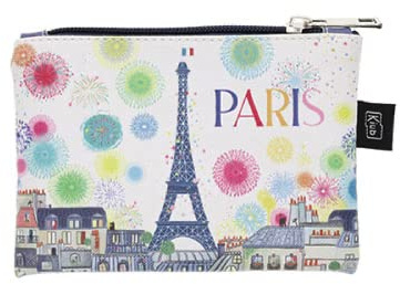 Kleine Tasche oder Geldbörse mit Reißverschluss – Material Kunststoff bedruckt – Motiv Paris auf Party in der Nähe von Latour Eiffel – Maße: 14 cm x 10 cm, weiß, Naturstil