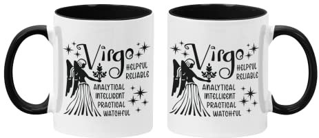 Super Lemon Tasse en céramique avec signes du zodiaque Vierge - Intérieur noir bicolore et anse - 325 ml