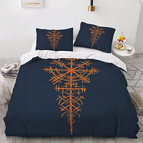 Bettwäsche 220x200 Wikinger Viking Druck Bettbezug Set 3 Teilig Nordische Runen Microfaser Weich Bettbezüge + 2 Kissenbezuge 80x80 cm, mit Reißverschluss