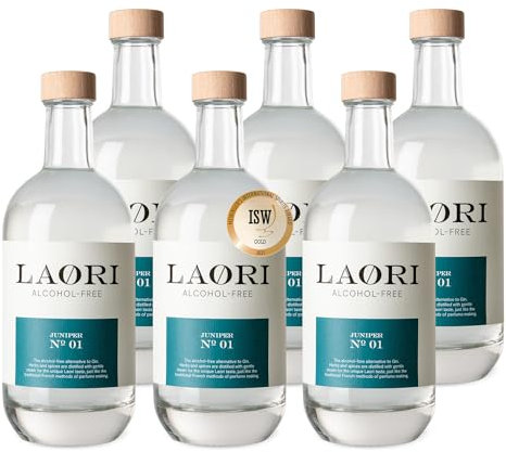 Laori Juniper No 1 Alkoholfreie Alternative zu Gin Natürliche Botanicals Frei von künstlichen Aromen Vegan & Zuckerfrei Gin-typischer Geschmack Mild-würzige Frische 6x500 ml Set, 4.5 kilograms