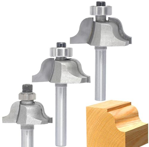 Akylin 3pcs Roman Ogee Router Bit Set, 1/4 Shank, Bearing Led Decorative Edge Bits Double Beam 5/32, 3/16, 7/32 Edge Cutter for Wood Profiles, Routing, Casting