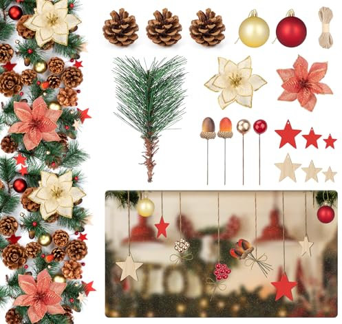 Accesorios de Corona de Navidad,111 Corona de Adviento para decoración de Navidad,Accesorios de manualidades para corona de Navidad corona de bayas de acebo,bayas rojas,ramas,guirnaldas