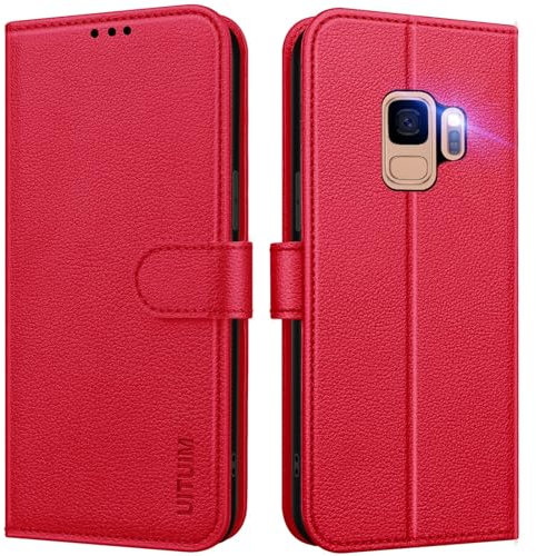 UITUIM Handyhülle für Samsung Galaxy S9 (Nicht für S9+), Klapphülle Leder Hülle Klappbar Flip Case Cover mit Magnet Kartenfach Geldbörse Ständer Etui Schutzhülle Handytasche für Samsung S9,Rot