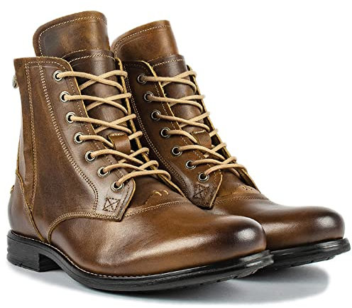 ERALP Stivaletti da uomo - Stivali da moto con cerniera laterale e fibbia PU Ecopelle Stivaletti impermeabili Stivali Oxford casual per uomo,Marrone,43
