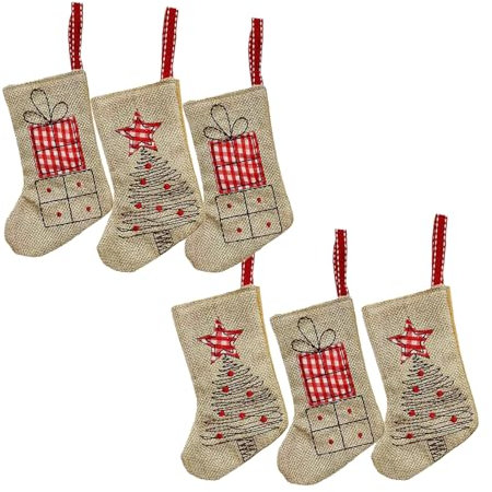 JINGTOPS Sackleinen Weihnachtsstrümpfe, Nikolausstiefel Zum Befüllen, Hängende Weihnachtsstrümpfe, Hängende Taschen Weihnachtssocken Nikolausstiefel Jute,14.5 cm x 10 cm (6er Pack)