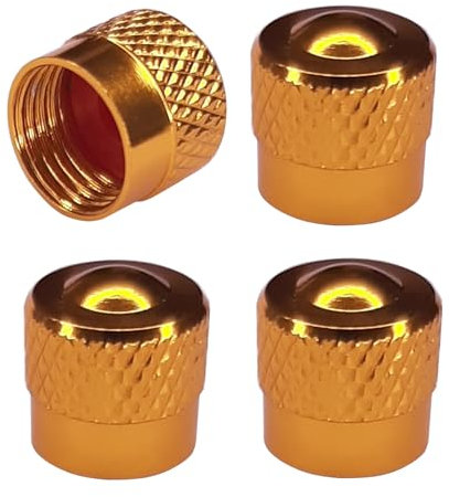 cyclingcolors 4X Ventilkappen Ventildeckel Auto Motorrad Fahrrad Ventilabdeckung Radventilkappen Reifenventilkappen Autoventil-Kappen Aluminium, Gold