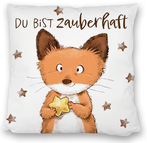 speecheese Fuchs Kissen satiniert mit Spruch Du bist zauberhaft EIN bequemes DekoKissen satiniert für die Couch Motiv Frauen Kuscheliger Kissen satiniert bezug Glücksbringer Stern Sofa